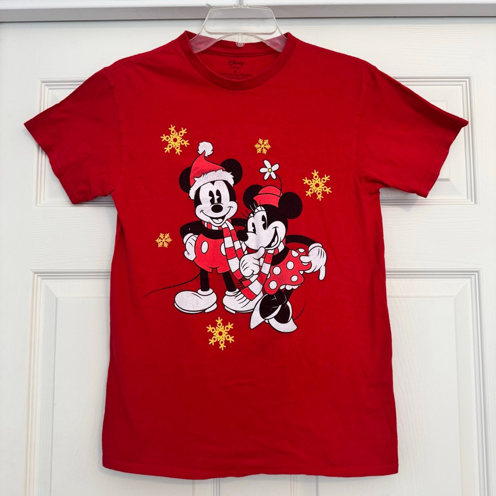 Disney Red Mickey Minnie Christmas Holiday Short Sleeve Tee S